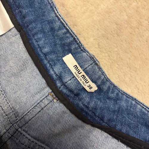Miu Shorts Gingham Ribbon Denim 38