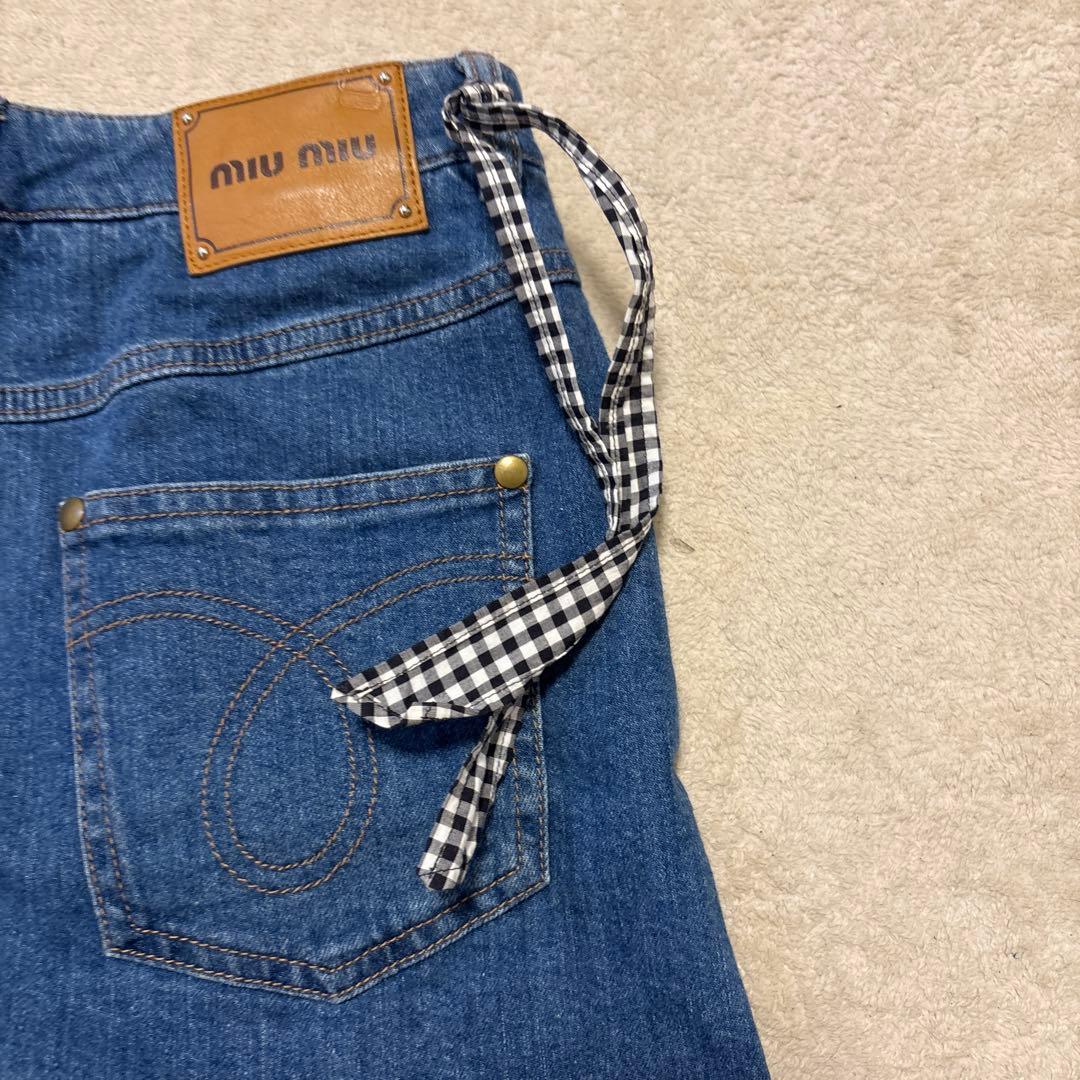 Miu Shorts Gingham Ribbon Denim 38