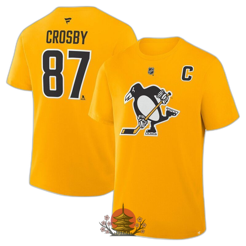 T -Shirt Mens Fanaticsidney Crosby Gold Pittsburgh Penguins Alternate Stack