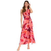 Long Sleeves, Three Quarter Sleeve Womens London Times Halter Maxi Dress With