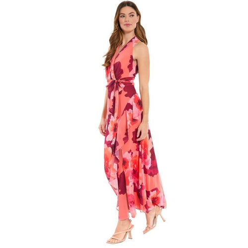 Long Sleeves, Three Quarter Sleeve Womens London Times Halter Maxi Dress With