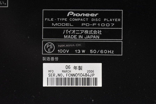 Pioneer Cd Sacd Players Pd-F1007