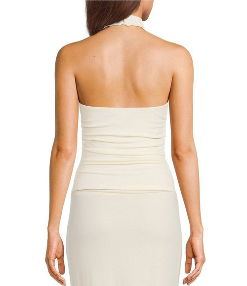 Gb Long Sleeve Knit Ruched Halter Top Butter Yellow