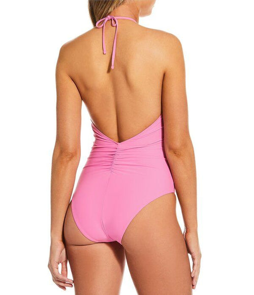 Long Sleeves, Three Quarter Sleeve Gianni Bini Fabric Rosette High Neck Halter