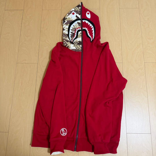 A Bathing Ape Hoodies Xxl Bape Ovo Shark Zip Hoodie Red