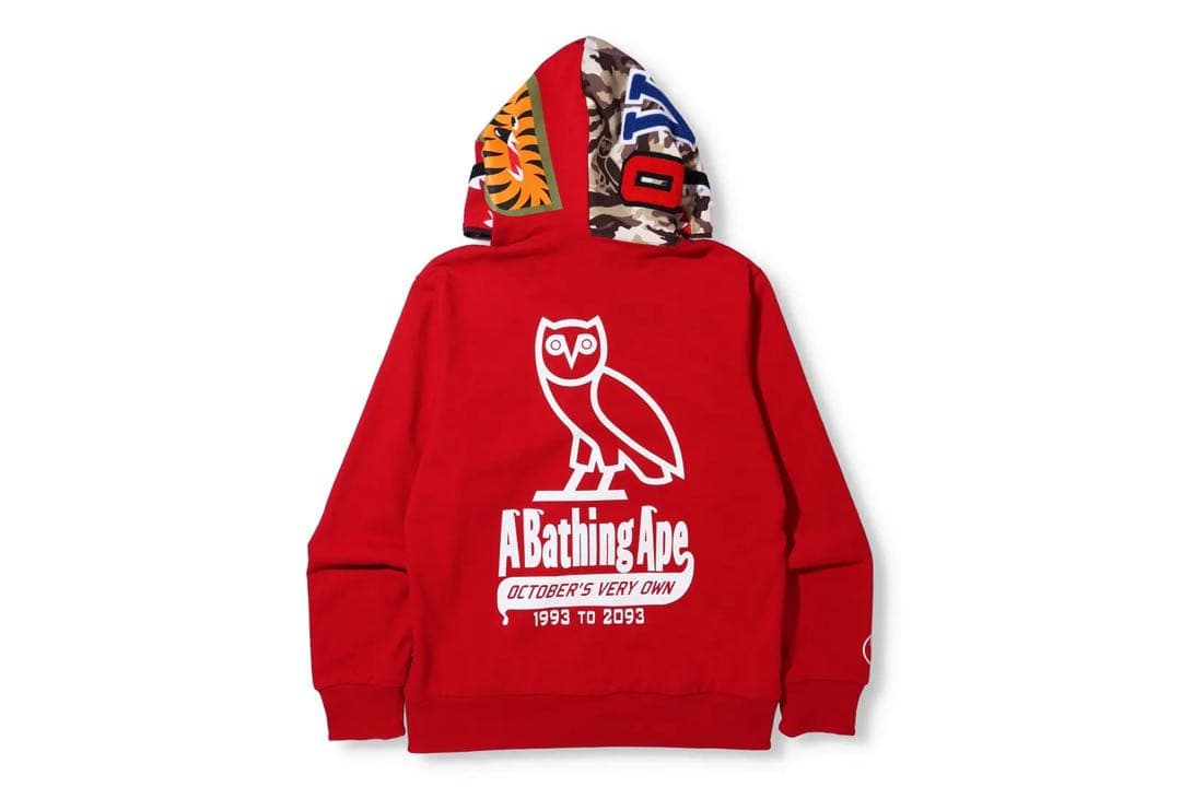A Bathing Ape Hoodies Xxl Bape Ovo Shark Zip Hoodie Red