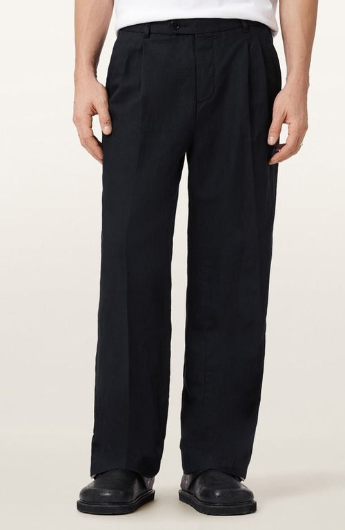 Others Allsaints Roland Pleated Cotton Linen Dress Pants Faded Black