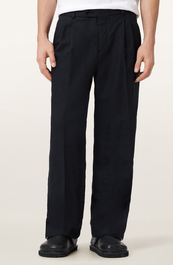 Others Allsaints Roland Pleated Cotton Linen Dress Pants Faded Black
