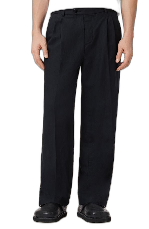 Others Allsaints Roland Pleated Cotton Linen Dress Pants Faded Black