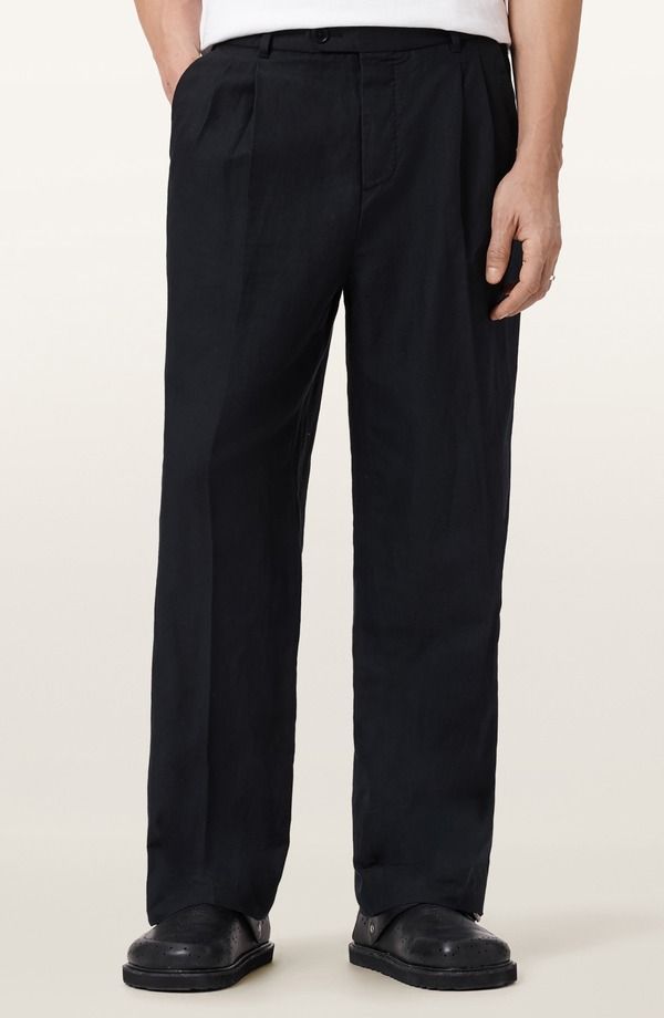 Others Allsaints Roland Pleated Cotton Linen Dress Pants Faded Black