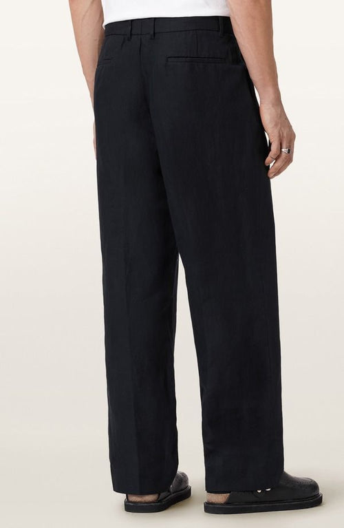 Others Allsaints Roland Pleated Cotton Linen Dress Pants Faded Black