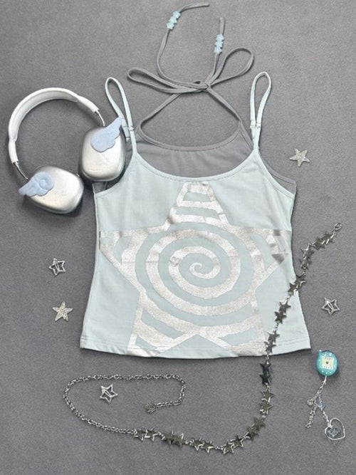 Camisole Spiral Stars False Two Piece Neck Halter
