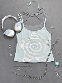 Camisole Spiral Stars False Two Piece Neck Halter