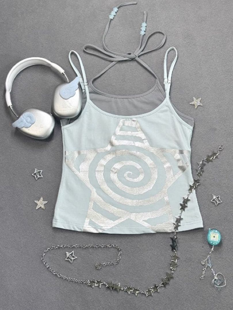 Camisole Spiral Stars False Two Piece Neck Halter