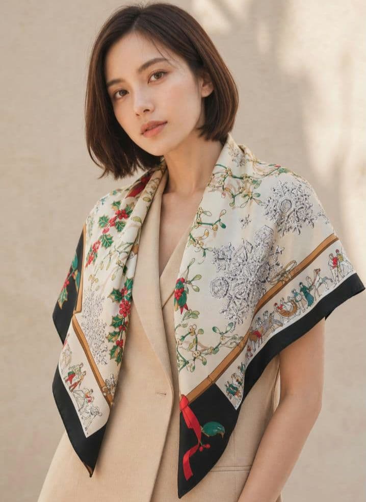 Hermes Bandanas Dünne Schals 90 Neige D'Antan