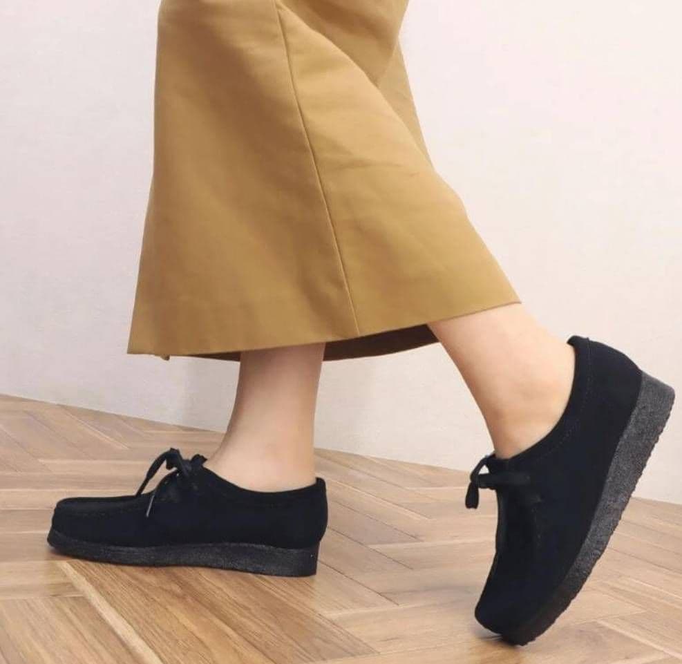 Clarks Originals Loafers Leather Shoes Wallabee Black Suede