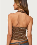 Long Sleeve Womens Twyla Polka Dot Halter Top Brown