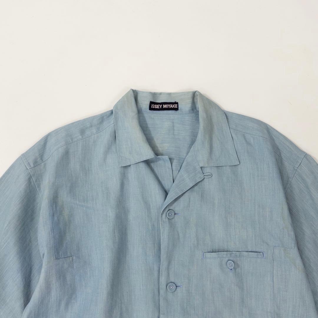 Issey Miyake Dress Business Shirts Linen Blue