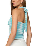 Long Sleeve Edikted Lovina Textured Striped Halter Top Turquoise