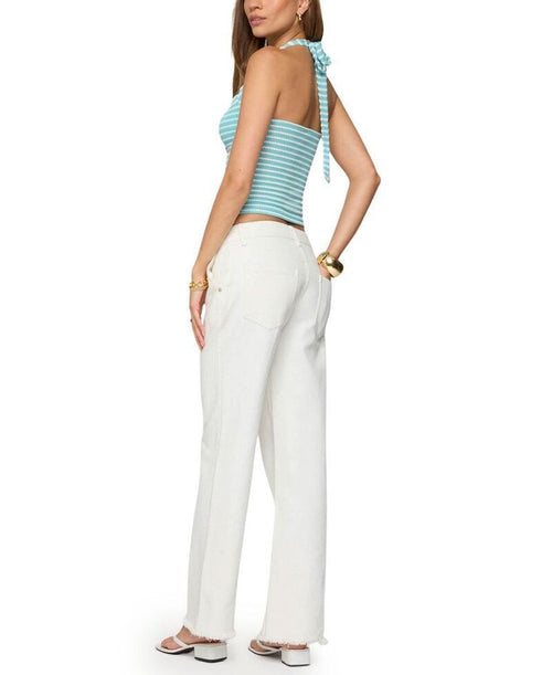 Long Sleeve Edikted Lovina Textured Striped Halter Top Turquoise