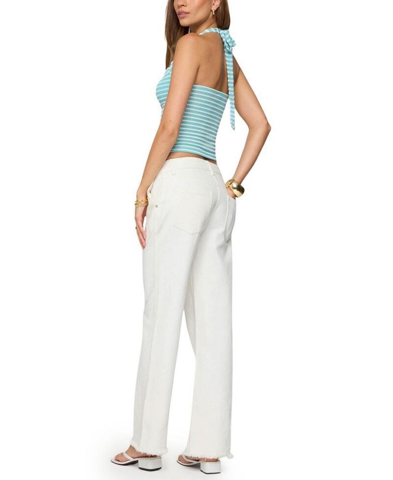 Long Sleeve Edikted Lovina Textured Striped Halter Top Turquoise