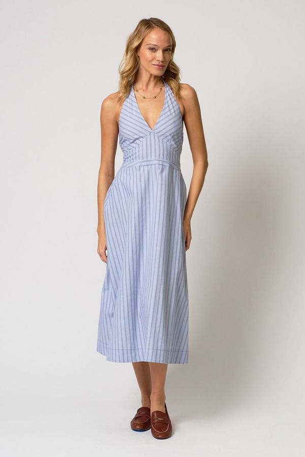 Long Sleeves, Three Quarter Sleeve Central Park West Ora Poplin Stripe Halter