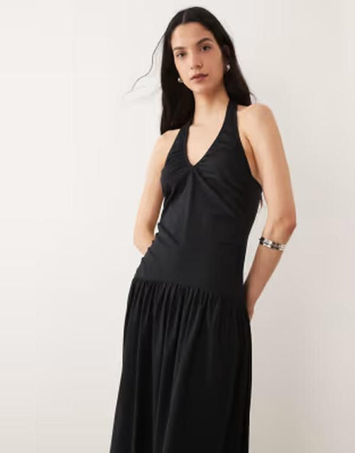 Long Sleeves, Three Quarter Sleeve Asos Design Ruched Halterneck Drop Waist