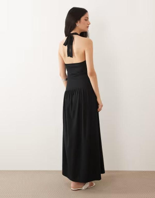 Long Sleeves, Three Quarter Sleeve Asos Design Ruched Halterneck Drop Waist