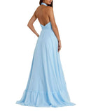 Long Sleeves, Three Quarter Sleeve Mac Duggal High Neck Tiered Chiffon Halter