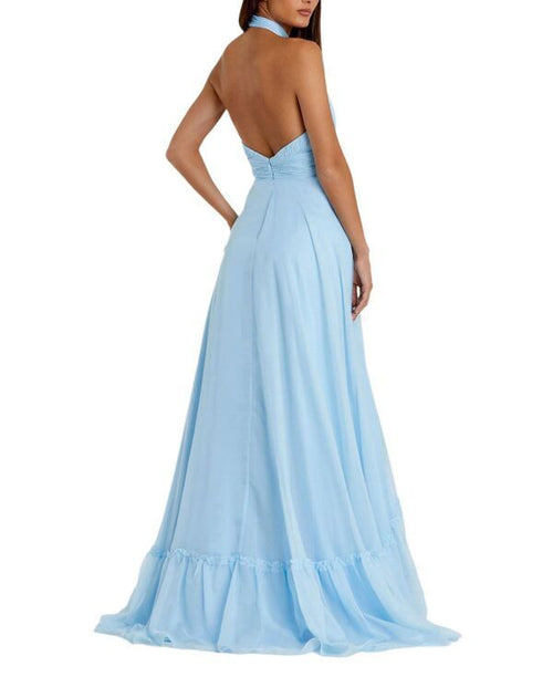 Long Sleeves, Three Quarter Sleeve Mac Duggal High Neck Tiered Chiffon Halter
