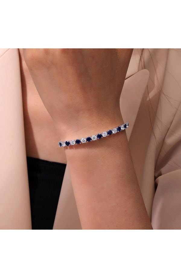 Bracelet Alternating Simulated Diamond Tennis Blue