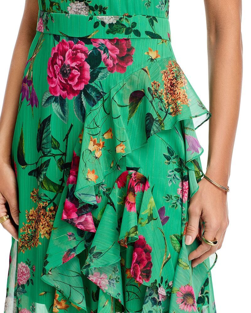 Aqua Long Sleeves, Three Quarter Sleeve Halter Maxi Dress Exclusive Greenmulti
