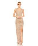 Others Mac Duggal Womens Sequined Halter Strap Low Side Knot Gown Rose