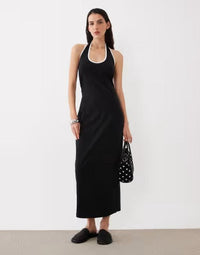 Long Sleeves, Three Quarter Sleeve Asos Design Halter Midi Dress With White