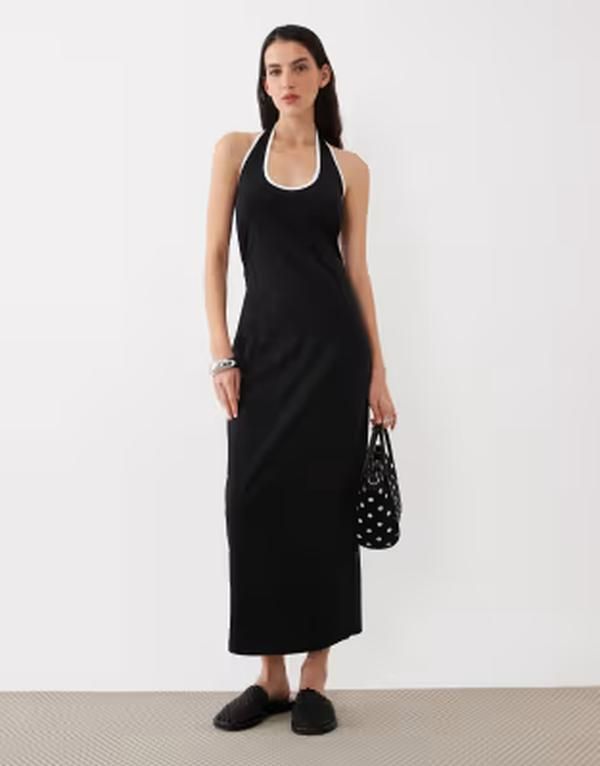 Long Sleeves, Three Quarter Sleeve Asos Design Halter Midi Dress With White