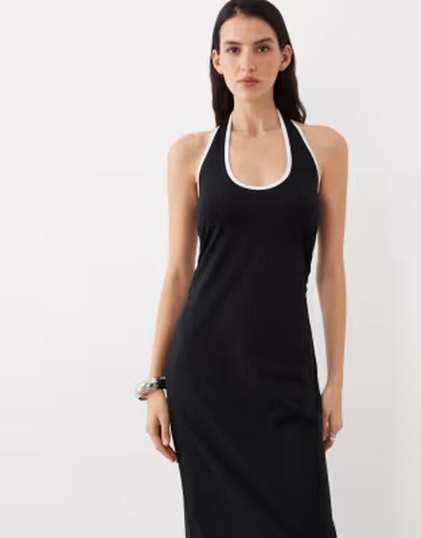 Long Sleeves, Three Quarter Sleeve Asos Design Halter Midi Dress With White