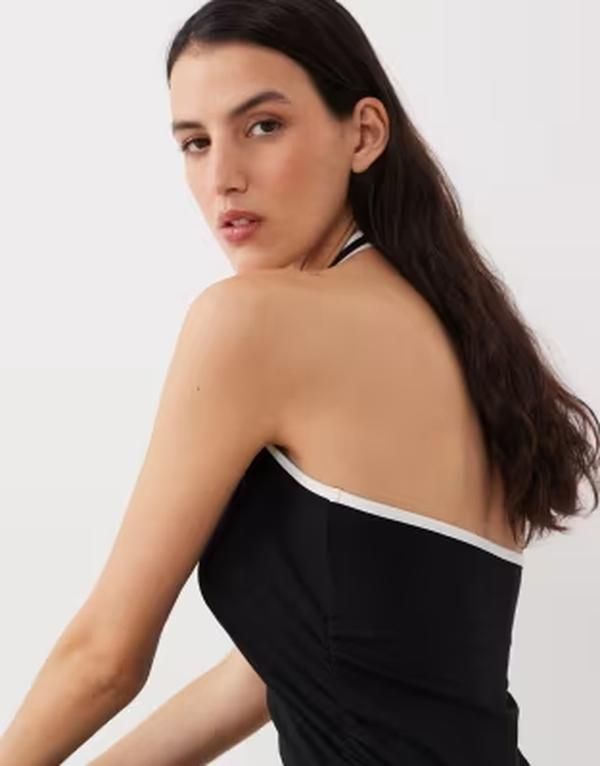 Long Sleeves, Three Quarter Sleeve Asos Design Halter Midi Dress With White