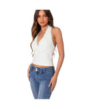 Long Sleeve Edikted Womens Carolyn Lacey Halter Top White