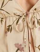 Motel Long Sleeve Yalova Leafy Bloom Halter Top In Taupe