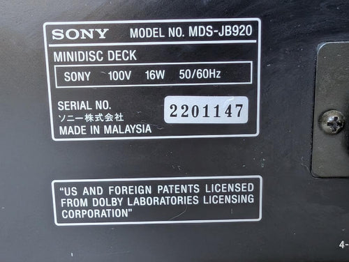 Sony Cd, Md Cassette Decks Mds-Jb920