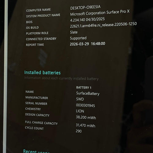 Windows Tablet Body Surface Pro X Sq1 8Gb Ssd128Gb 13