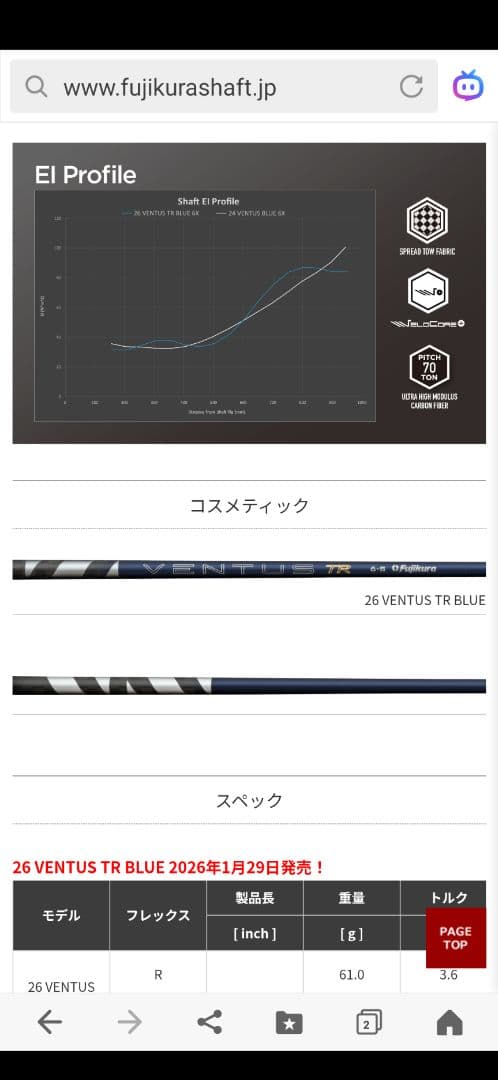 Fujikura Shaft Shafts 26Ventus Tr Blue/7X/1W/Fw/ Blue