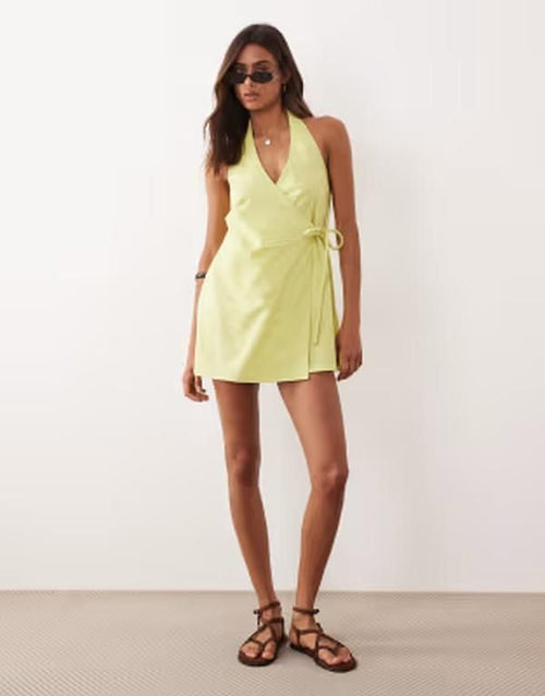 Long Sleeves, Three Quarter Sleeve Asos Design Cottonlinen Blend Halter Neck