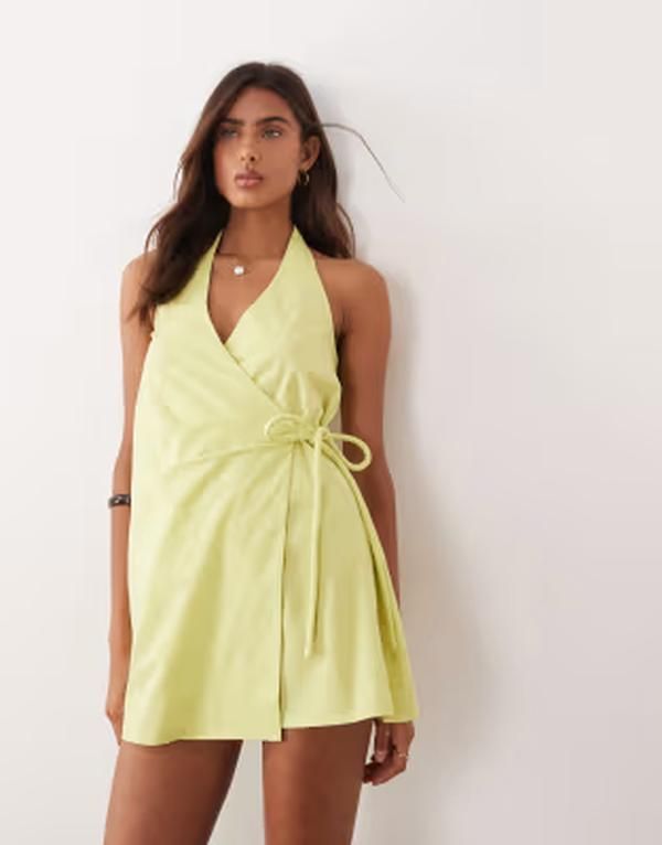 Long Sleeves, Three Quarter Sleeve Asos Design Cottonlinen Blend Halter Neck