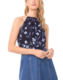 Long Sleeve 1State Tie Back Halter Top Classic Navy