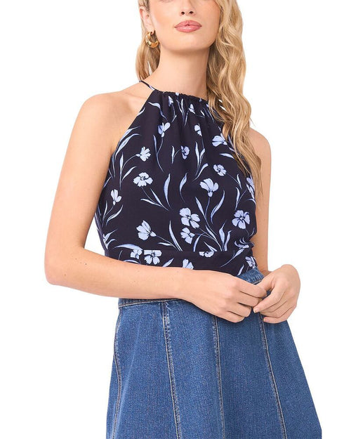 Long Sleeve 1State Tie Back Halter Top Classic Navy