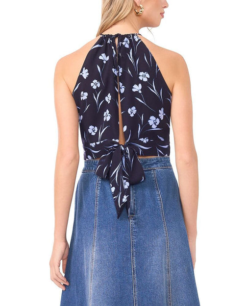 Long Sleeve 1State Tie Back Halter Top Classic Navy