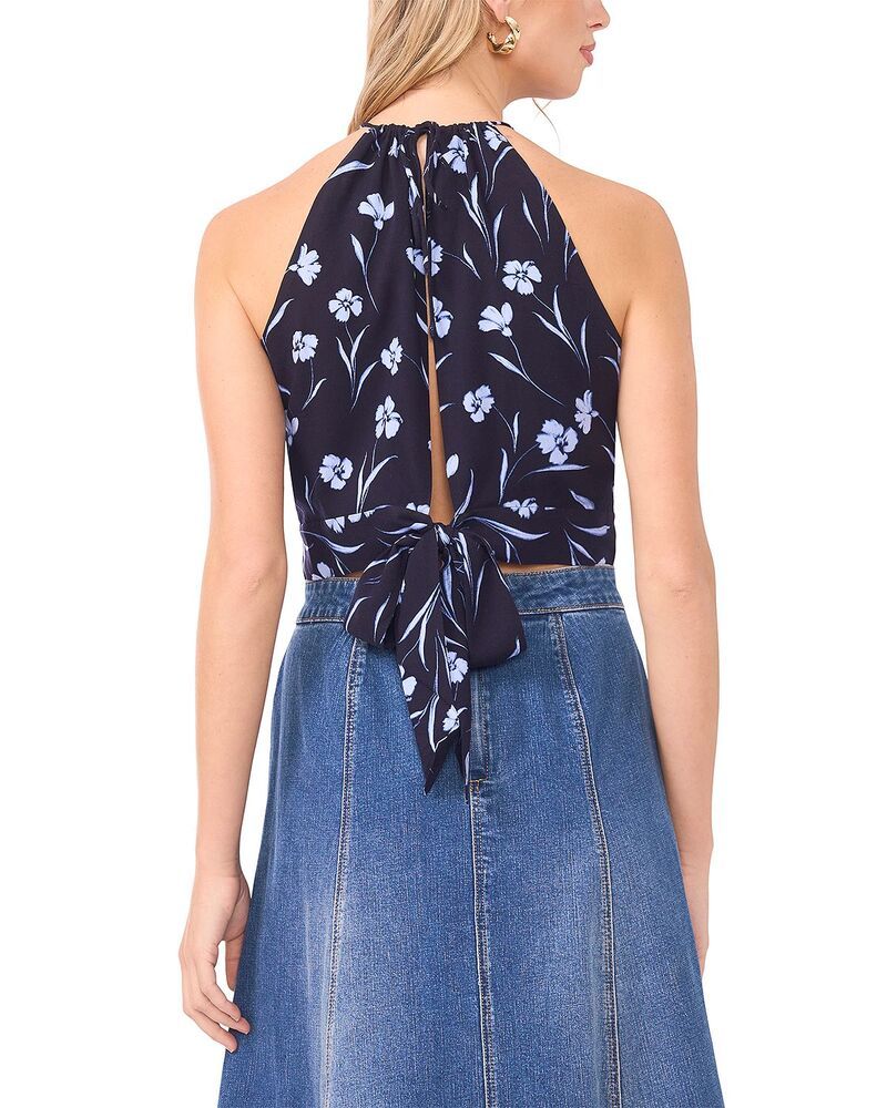 Long Sleeve 1State Tie Back Halter Top Classic Navy