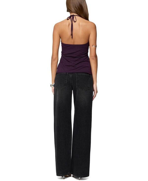 Long Sleeve Edikted Lorenna Split Front Halter Topurple