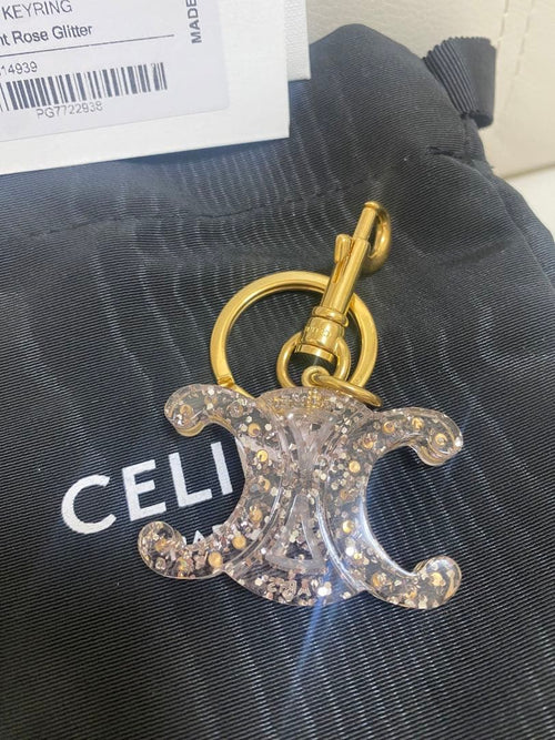 Celine Keychains Key Rings Transparent Rose Glitter